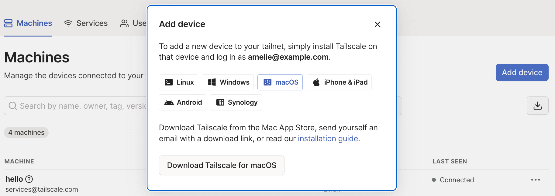 Add a device in the admin console.